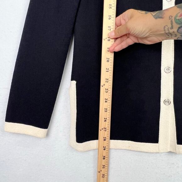 St John Sport Wool SANTANA Knit Black Cream Texture Button Front Long Cardigan M - Picture 12 of 13